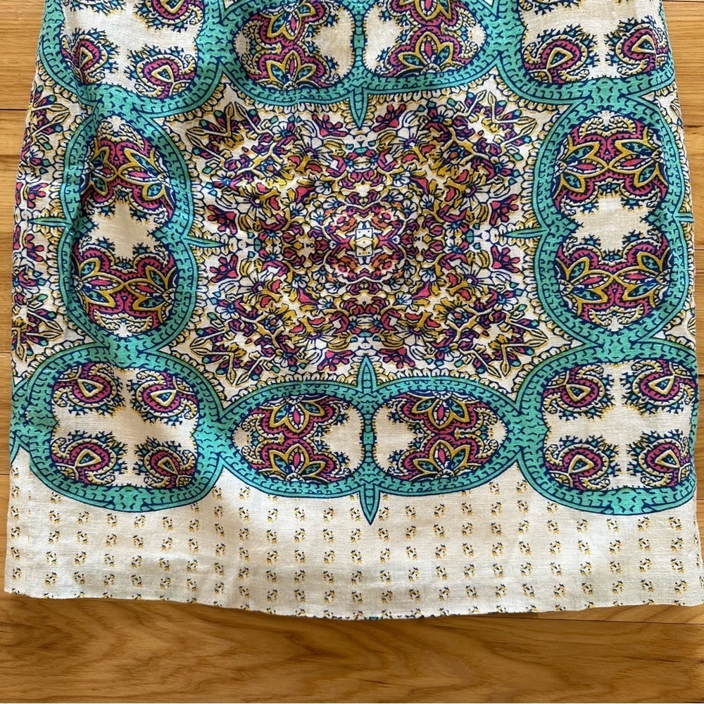 Maeve Turquoise Blue Pink Ivory Floral Print Skirt 2 Anthropologie Linen Blend - Picture 3 of 14